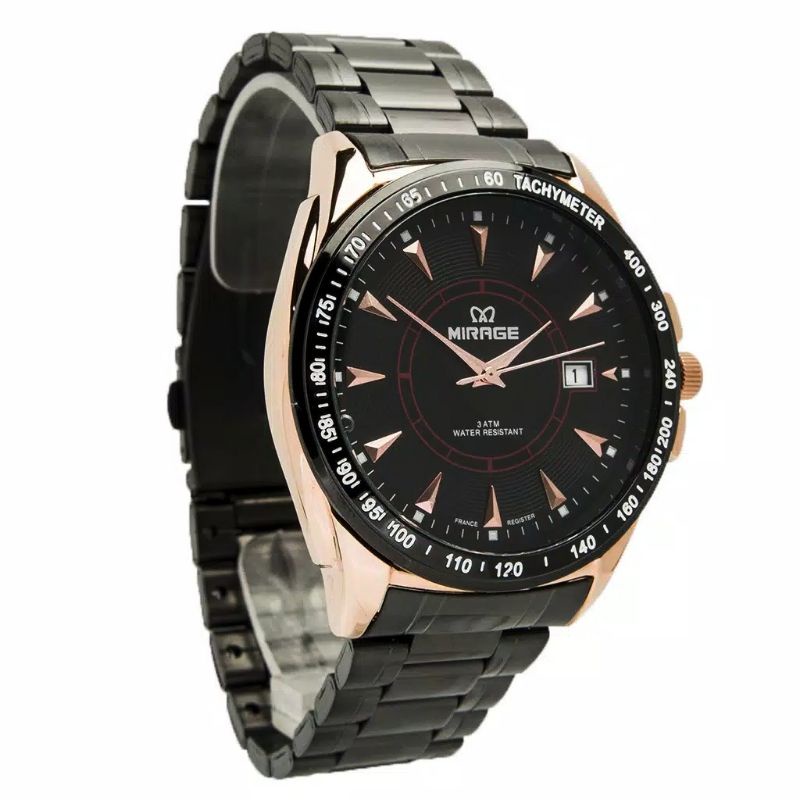 Original Terlaris Jam Tangan Pria Tahan Air Anti Karat Garansi Resmi Mirage Hitam Rosegold 7614M pH