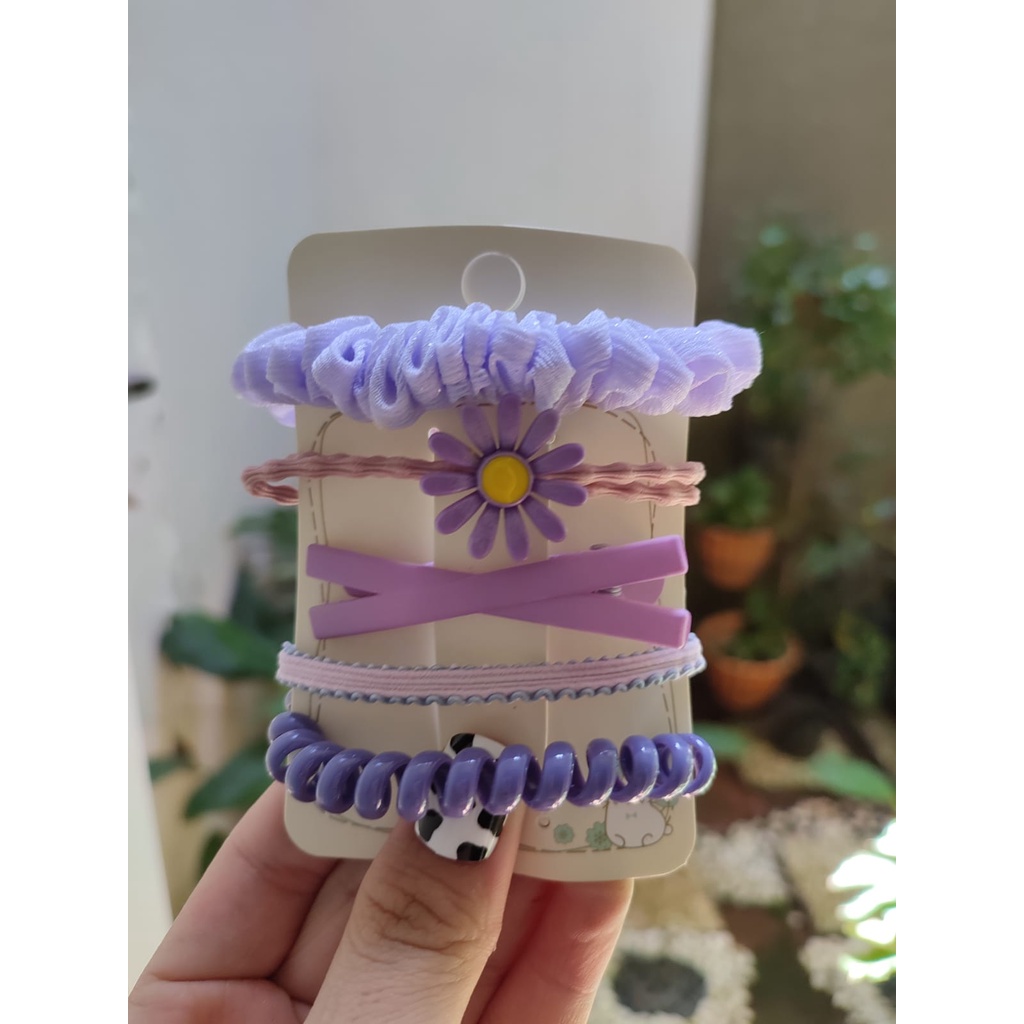 Ikat Rambut Korea Towel Ring Set ( isi 50pcs)-SET(5pc)-UNGU PASTEL