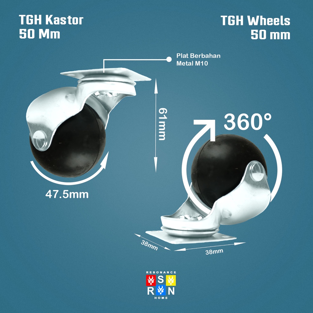 Roda Caster Bulat Hidup 2 Inch / TG 50 Kastor Karet Resonance Home