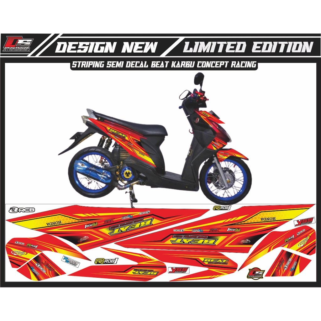 STRIPING VARIASI BEAT KARBU WARNA MERAH LIS KUNING
