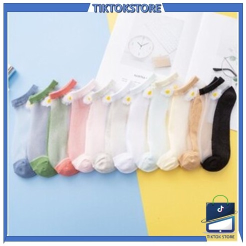 TIKTOK - Kaos Kaki Transparan - Kaos Kaki Wanita / Kaos Kaki Bunga / Socks K5010