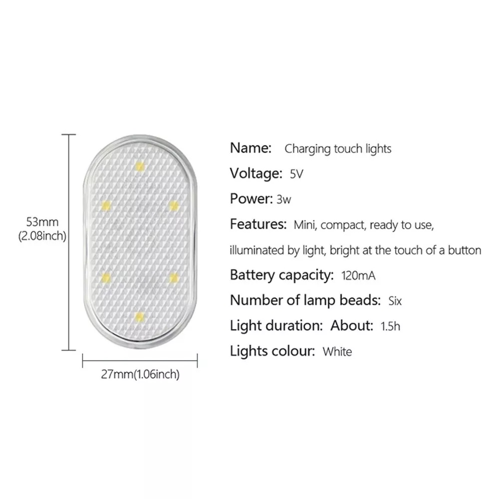 Lampu Plafon Mobil Lampu Sensor Sentuh Mobil 6 LED USB Lampu Kabin Interior Mobil Lampu Baca Lampu Laci Lampu Lemari Lampu Armrest Lampu Tangga Lampu Darurat