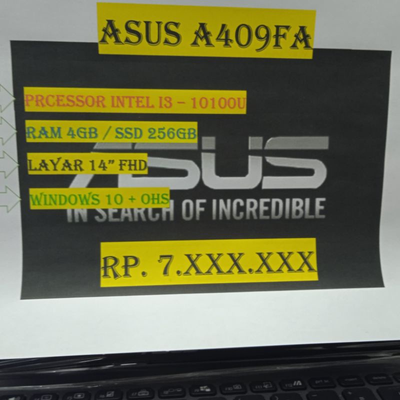 ASUS A409FA I3 10100U 4GB SSD 256GB