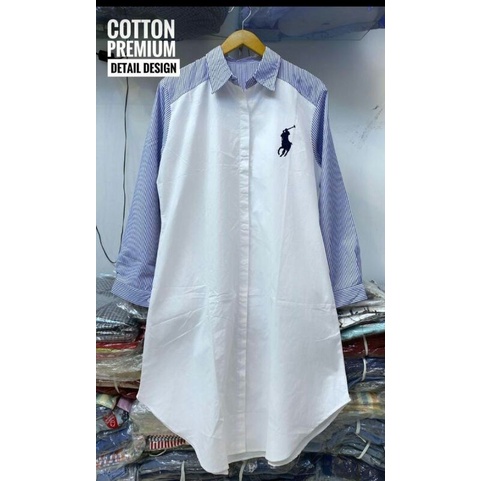 Polo Tunik muslim tunic bahan Katun putih polos biru garis panjang muslim wanita terbaru ootd daily