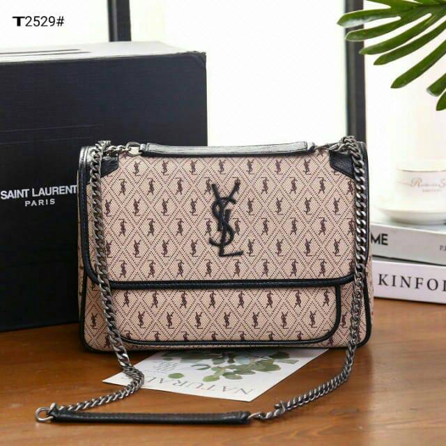 Tas YSL Medium Niki Chain Bag in Canvas Kulit Asli