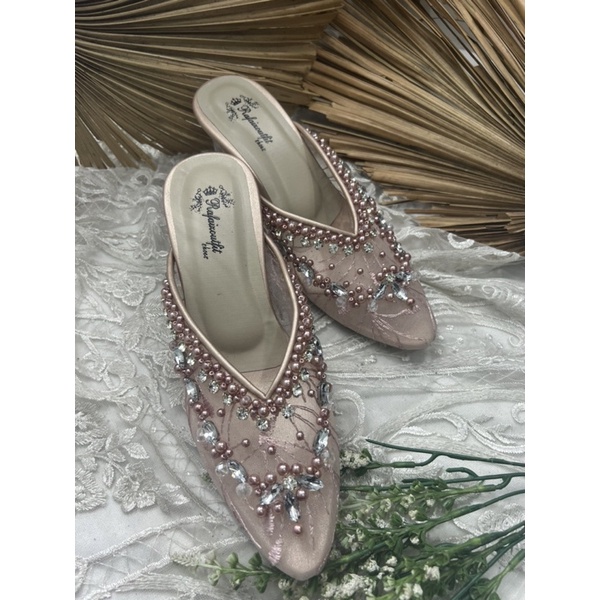 sepatu wedding wanita amirra rosegold 7cm kaca