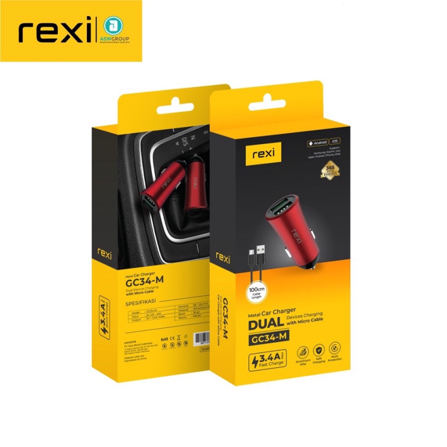 CAR CHARGER REXI 2 USB MICRO FAST CHARGING 3.4A GC34-M