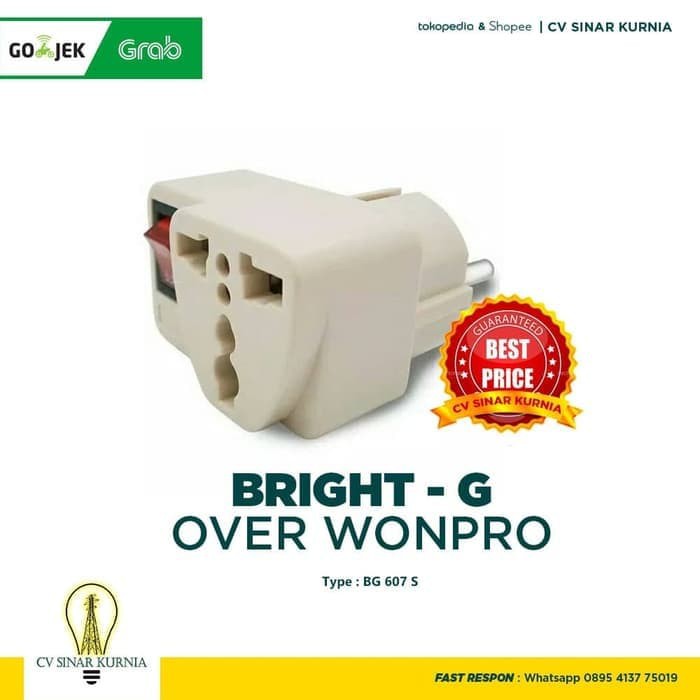 Bright-G 607S Over steker kaki 3 / Adaptor / wanpro / Steker serbaguna + Lampu