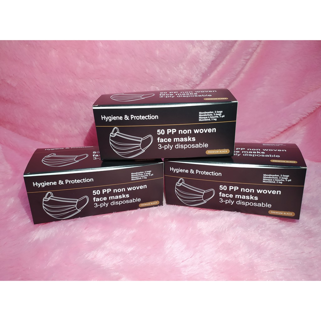 Masker Earloop 3 Ply Alkindo Hitam Disposable Mask Non Hijab isi 50pcs