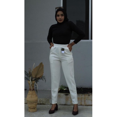 3A Fashion - Celana Pensil List High Waist Scuba Premium Pinggang Full Karet
