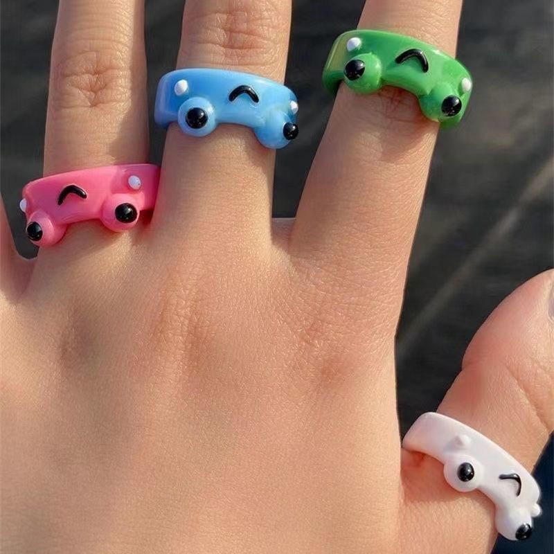 Cincin Bahan Resin Bentuk Kartun Kodok Untuk Pasangan