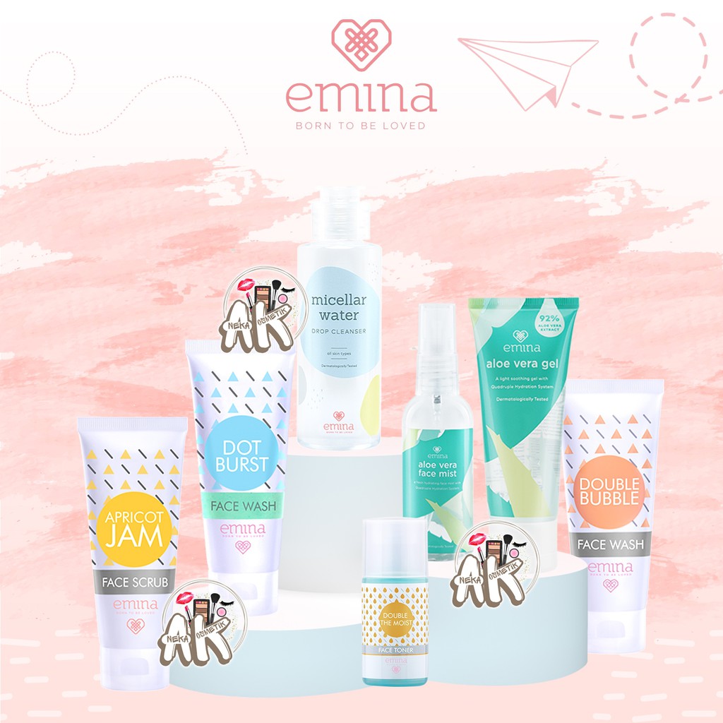 EMINA APRICOT SCRUB, FACE WASH, MICELLAR WATER, THE MOIST TONER, ALOEVERA GEL/FACE MIST