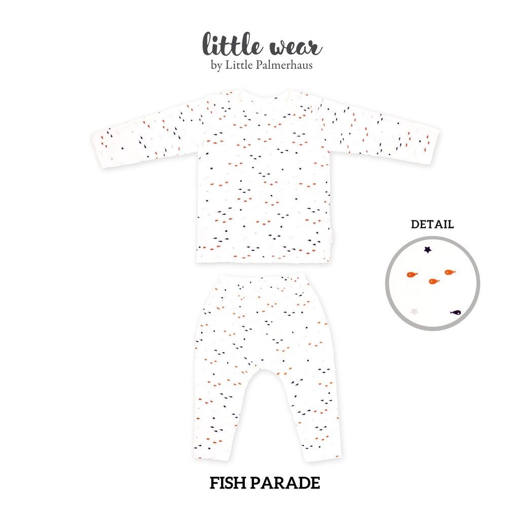 Baju Bayi Anak 1 – 3 Tahun Setelan Piyama Panjang Palmerhaus Little Wear Shoulder Button Long Sleeve Fish Parade / Elephant / Flamingo Beach