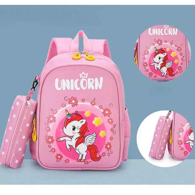 Tas Ransel Anak Perempuan Sekolah TK/SD 2in1 Unicorn Kartun Disney Tas Sekolah Anak Perempuan