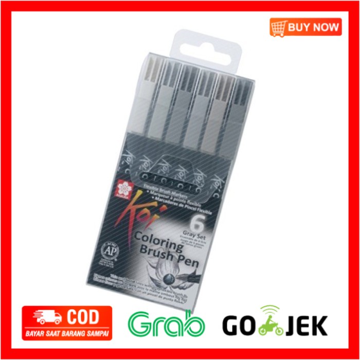 

(BISA COD) Sakura Koi Coloring Brush Pen - 6 Gray Set