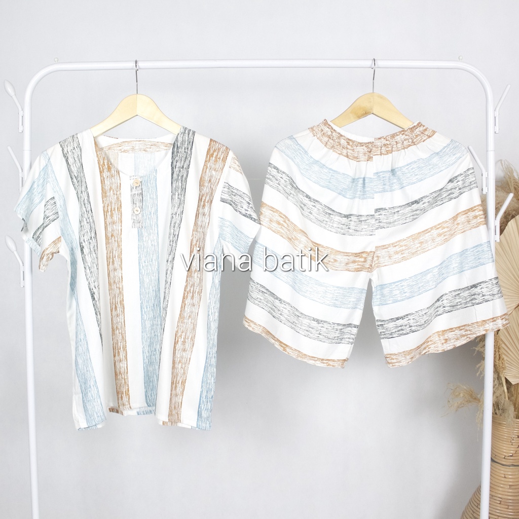 Setelan Baju Tidur Wanita Lengan Pendek Dewasa Piyama Kancing Celana Pendek Bahan Rayon