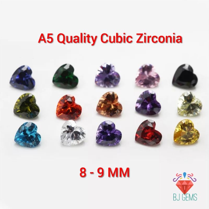 A5 Quality 4 - 9 MM Permata Cubic Zirconia HEART Shape Color