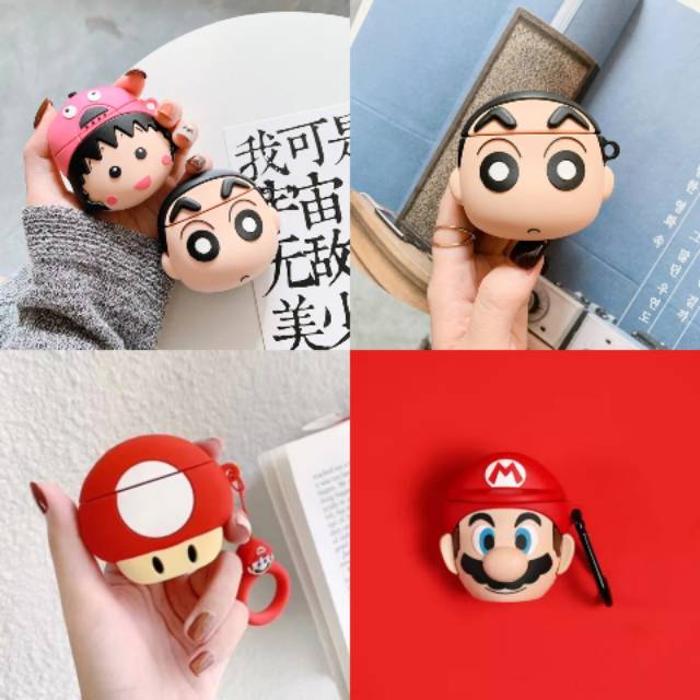 3D Silicone Airpods Case CHIBI MARUKO, SHIN CHAN, & MARIO