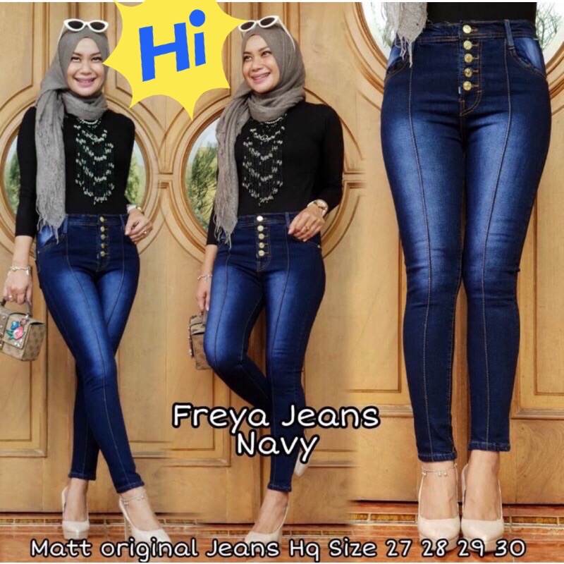 TERMURAH JEANS HIGHWAIST KANCING 5 TULANG / HW BUTTON FRONT LINE / FREYA HIGH WAIST JEANS