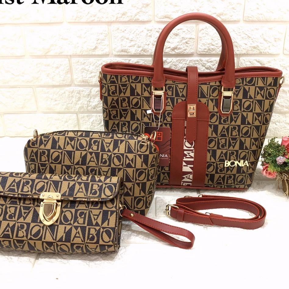 Bagus Dipakai.. TAS BONIA ARTIKA ( KUALITAS SUPER ) SET 3in1 tas batam wanita fashion besar Kerja Of
