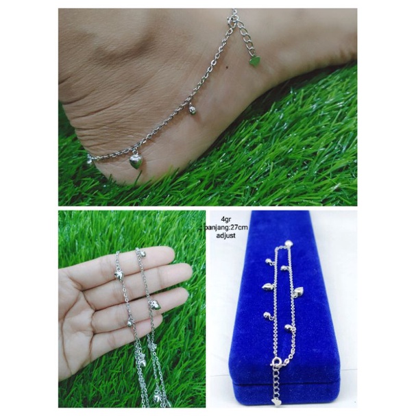 GELANG PERAK ASLI SILVER 925 LAPIS EMAS/GELANG KAKI RANTAI NORI+ MAINAN LOVE/ASLI SILVER/FASHION WANITA TERKINI