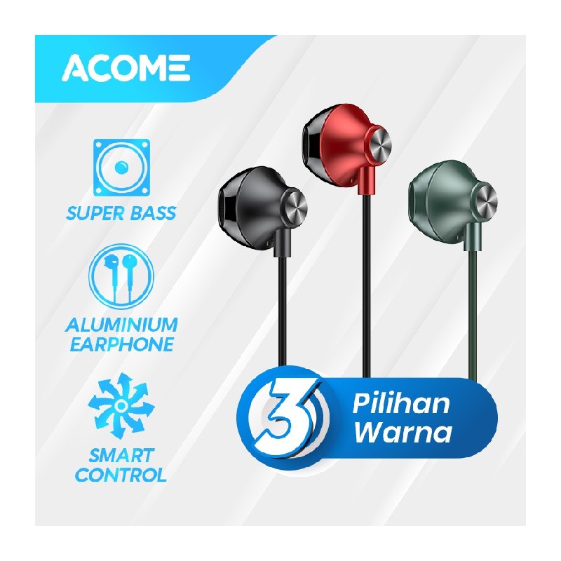 Unik ACOME 1 Resmi Super Bass Tahun Wired Earphone AW05 Headset Garansi Semi Diskon Ear In