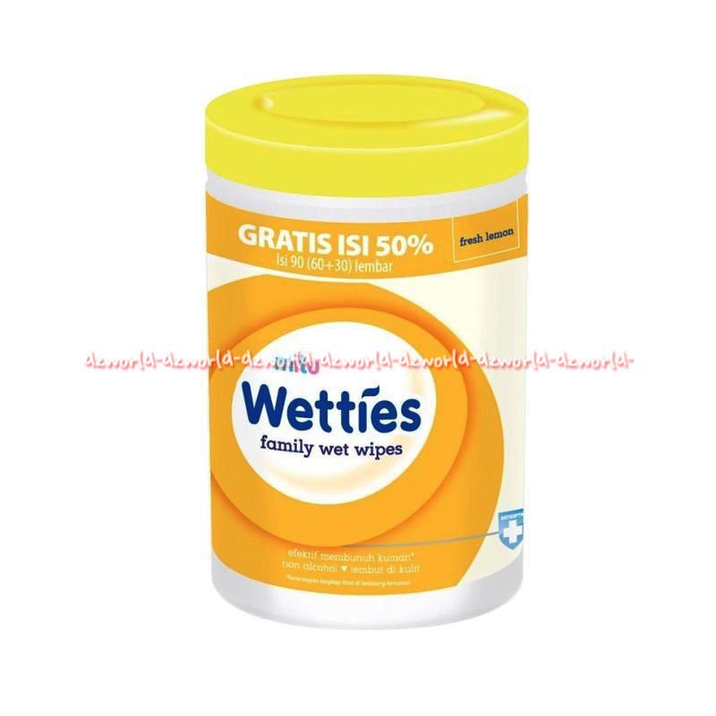 Mitu Wetties Family Wet Wipes Fresh Lemon Tissu Pembersih Tisu 60 Lembar Kemasan Botol