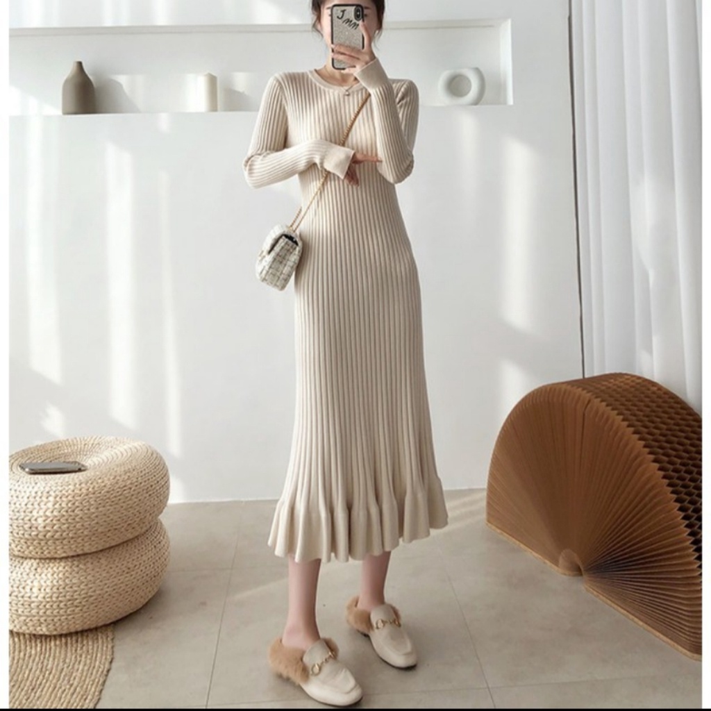 Dress Rajut Elma Maxi /Dress Rajut Maxi / Dres Rajut Rumbe Korean Style KEKINIAN murah