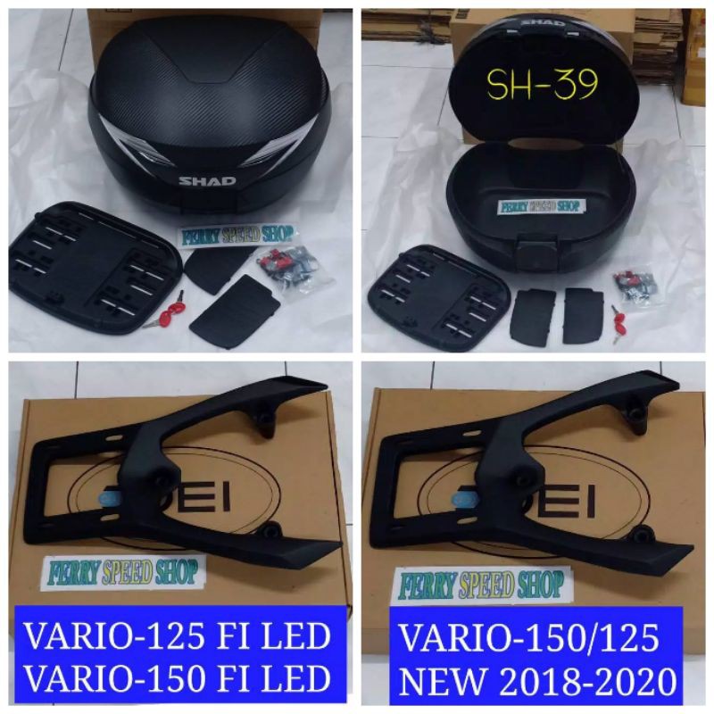 Paketan box shad sh39 cover carbon Plus dudukan box Vario 150 Vario 125 / Box shad 39 Plus breket bo