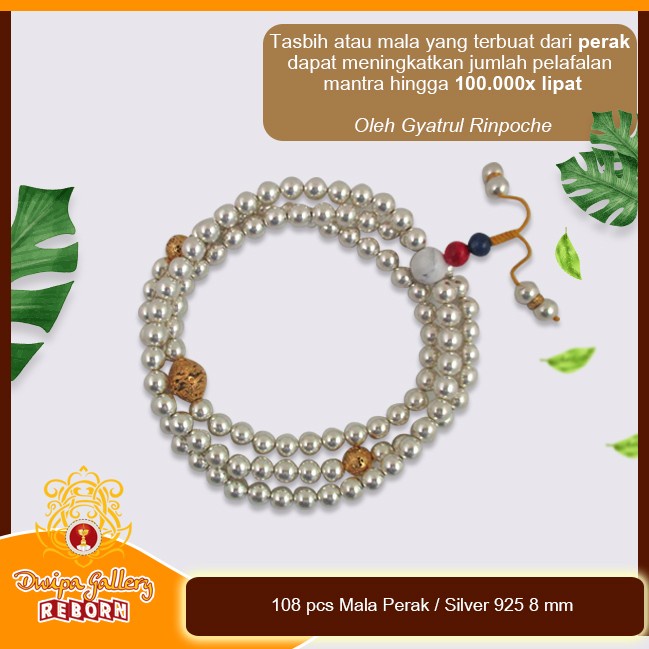 Tasbih / Mala Buddha 108 pcs Silver 925 8 mm Premium bahan Perak