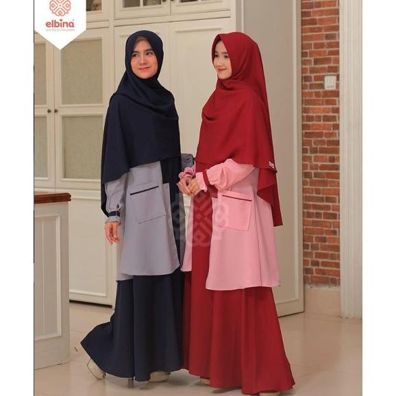 Bayar Di Tempat Elbina Set Gamis Outer Hijab Size S M L Xl Matt Moscra Murah