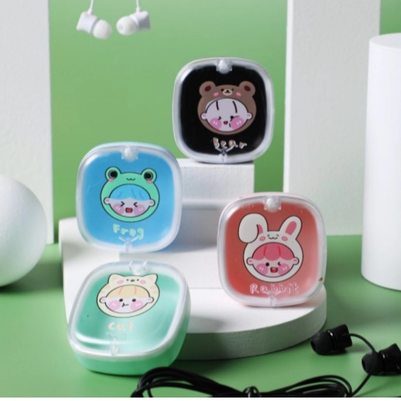 [XY-48] Set Headset Earphone Motif CEWEK KOSTUM CUTE / Wadah Earphone Kotak Transparan Kartun Anak