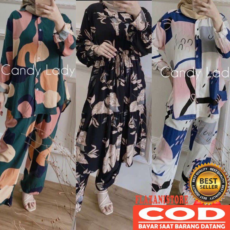 FELLO ONE SET SETELAN PAJAMAS LUKIS KEKINIAN TIEDIE RAYON VISCOS DIAMORE. GROSIR HIJAB SOLO