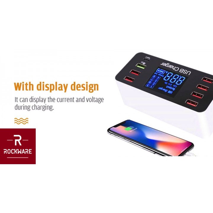 ROCKWARE A9 Plus - Smart Charger 7 Fast Charge USB QC3.0 1 USB-C