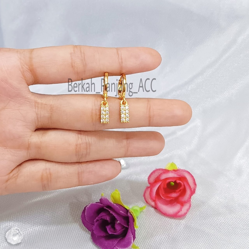 SET DEWASA PERSEGI DIAMOND LAPIS EMAS perhiasan super berkelas fashion korea anti karat dan anti luntur