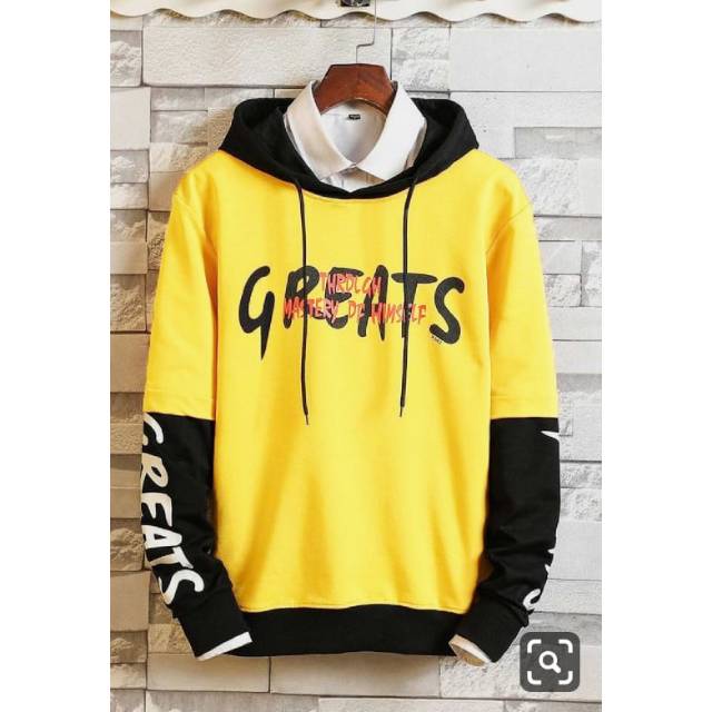 TOTOTAshop.Sweater hoodie GREATS pria,bahan Fleece tebal.motif sablon premium.ukuran M-L-XL