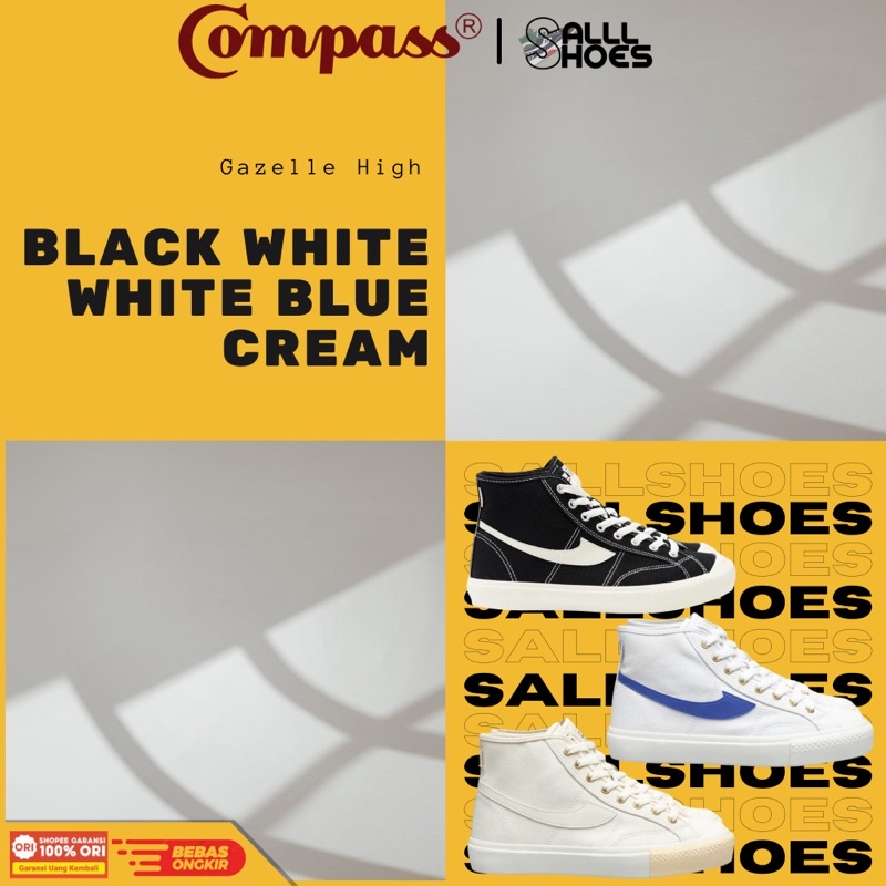 Sepatu Compass Gazelle High Black White | White Blue | Cream