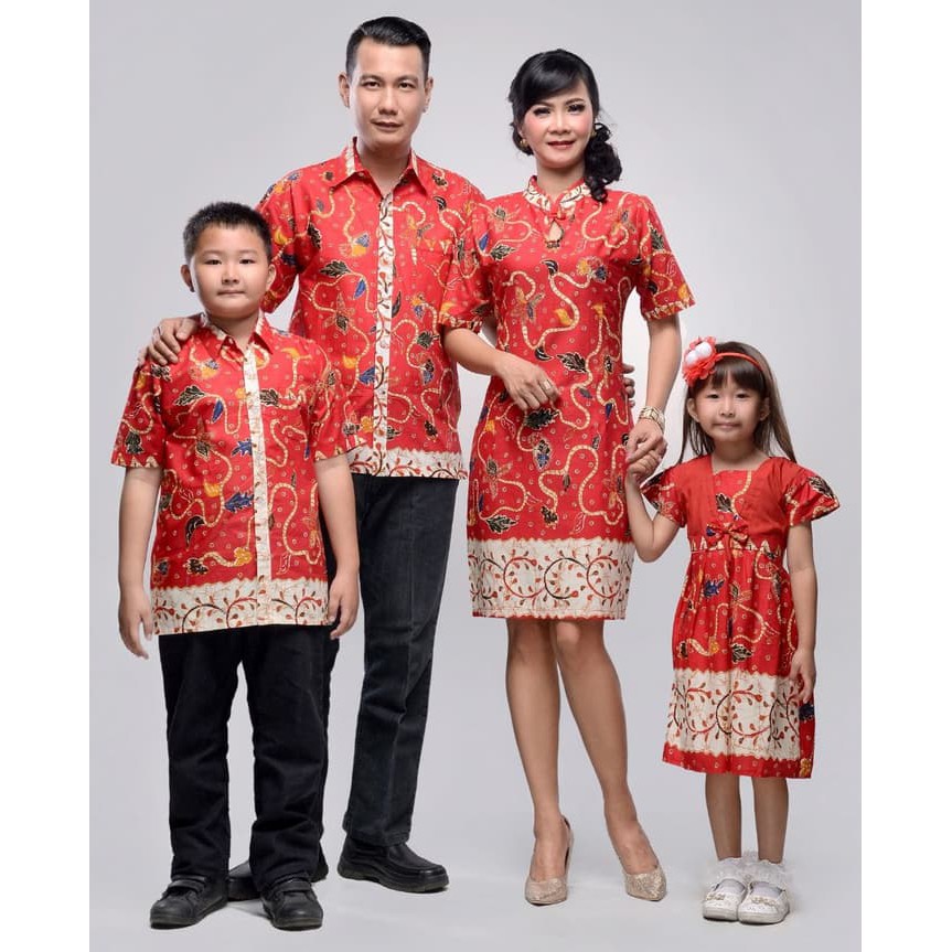 PROMO Sarimbit Couple Seragam Pria Wanita Dress Terusan Batik 2204 MerahXXL