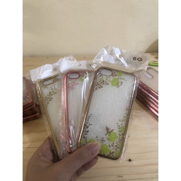 Softcase Murah Transparan Motif bunga chrome Iphone 5C 5G 5 6 6S Redmi PRO