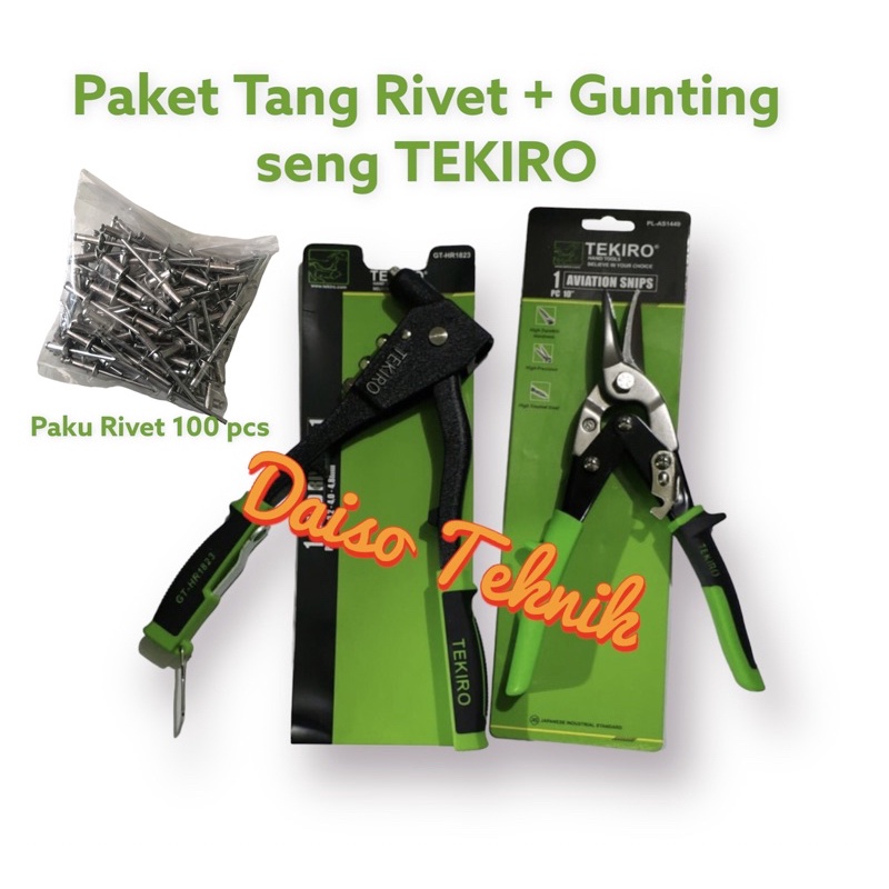 PAKET Tang rivet &amp; Gunting seng TEKIRO + paku rivet 100 pcs