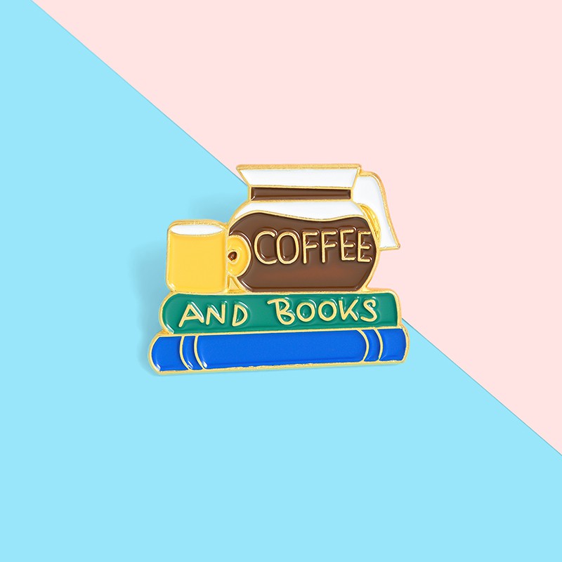 Bros Pin Enamel Desain Kartun Kopi / Buku / Minuman / Cacing Untuk Hadiah