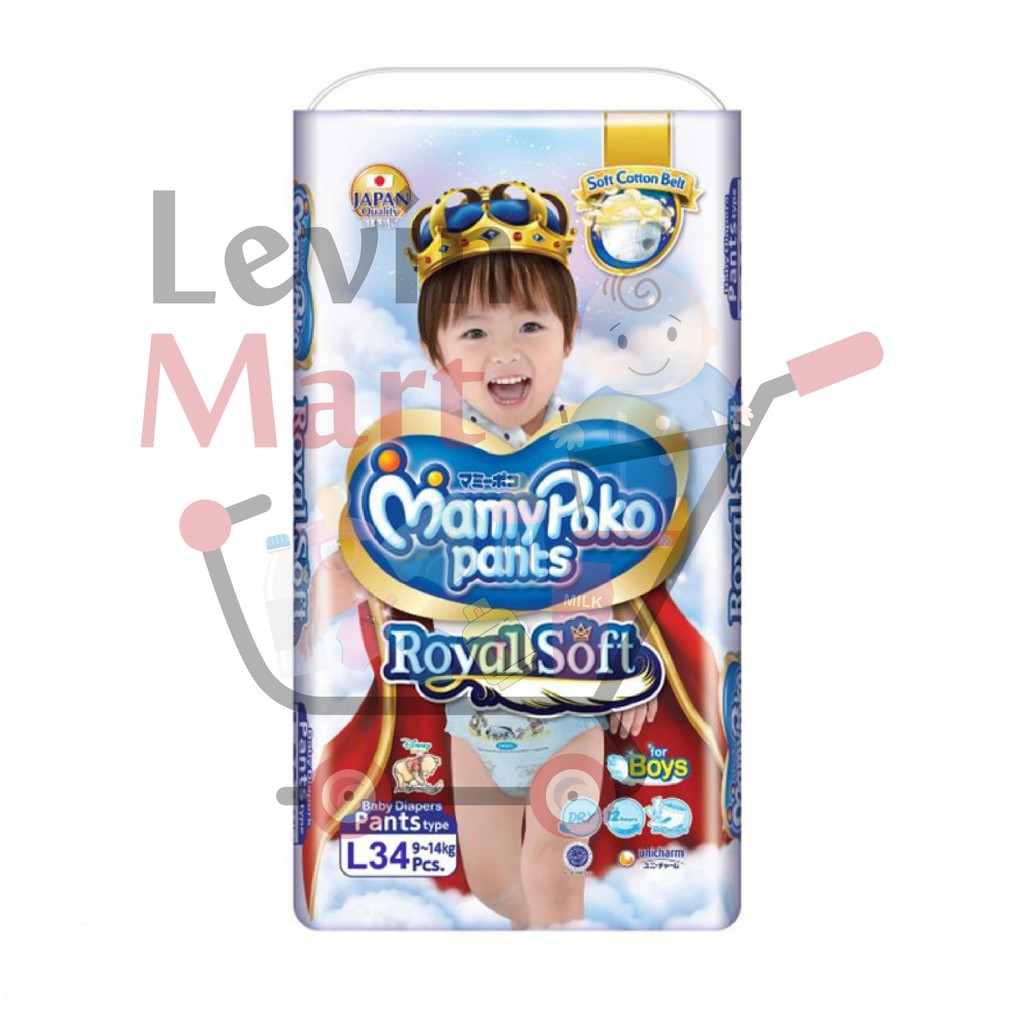 MAMY POKO ROYAL SOFT PANTS/POPOK CELANA MAMYPOKO SIZE L UNTUK BERAT 9-14 KG/BOYS L34/GIRLS L34