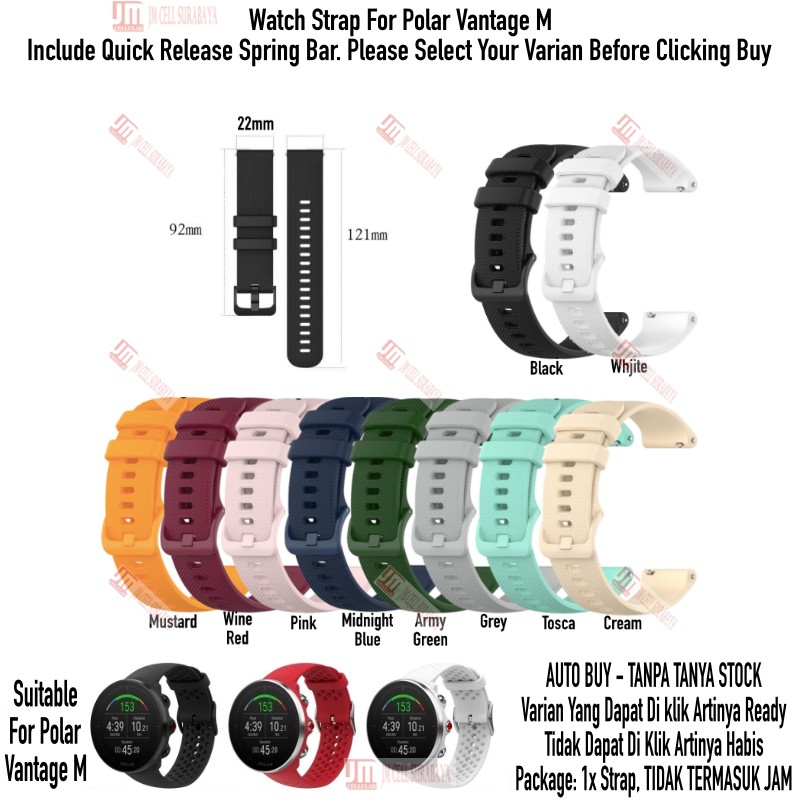 Tali Jam 22mm Watch Strap Polar Vantage M - OYE Rubber Silikon Warna Warni