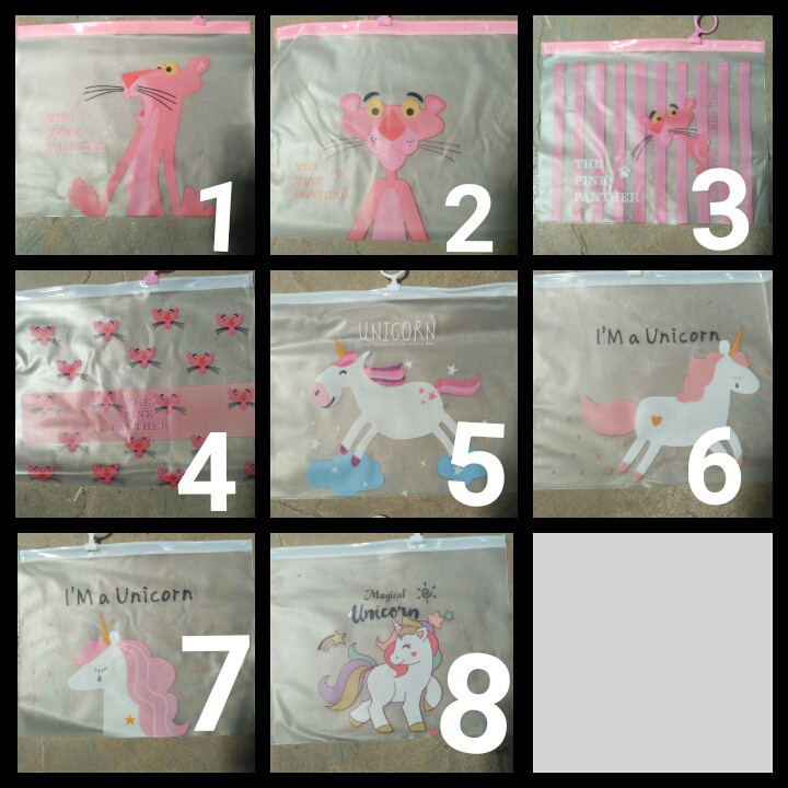 ☛TK☚ R079 Tempat Pensil / Tas Pouch Kosmetik Transparan Pencil Motif Karakter Unicorn Import