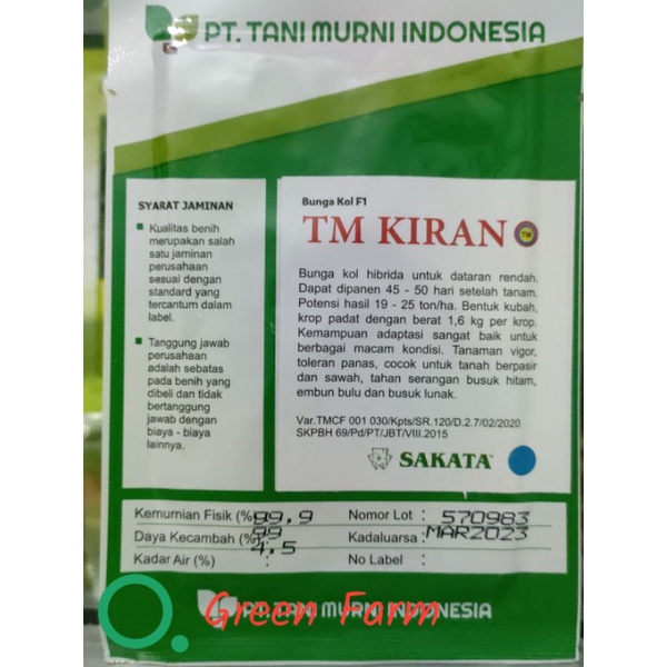 TM Kiran F1 Bunga Kol Hibrida 10gr Original Pabrik Tani Murni Indonesia