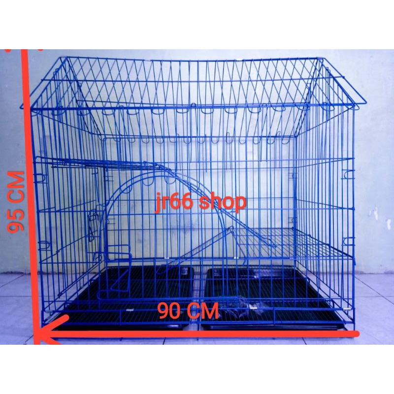 kandang kucing 2 tingkat model rumah ukuran XXL PANJANG 90 CM LEBAR 60 CM TINGGI 95 CM FREE RODA