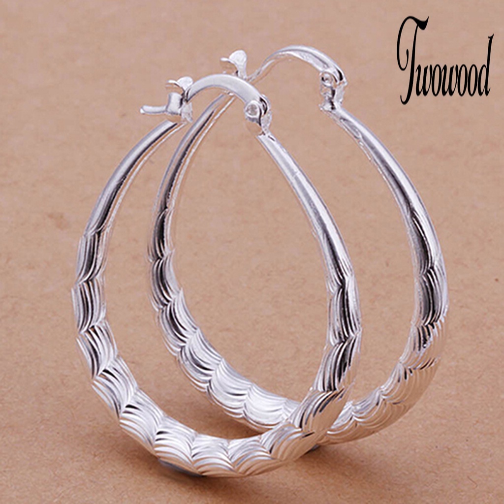 Anting Hoop Bentuk U Lapis Silver Untuk Kencan