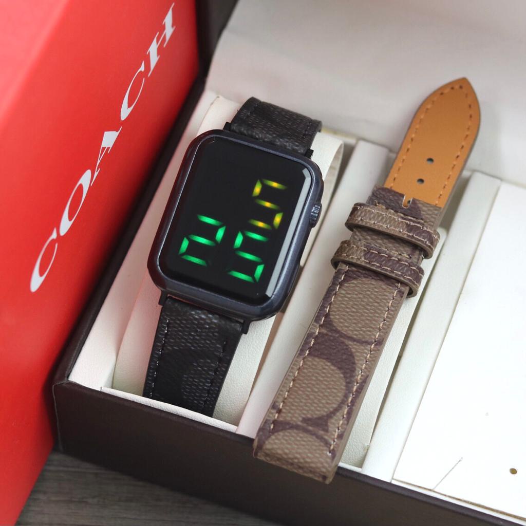 Jam Tangan Wanita Coach Kulit 906542 Digital Led Touchscreen Free 2 Tali Cadangan Sama Box