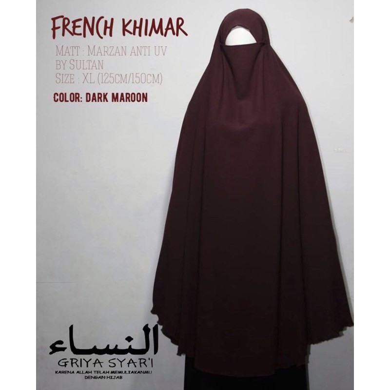 french khimar bahan marzan anti uv warna dark maroon