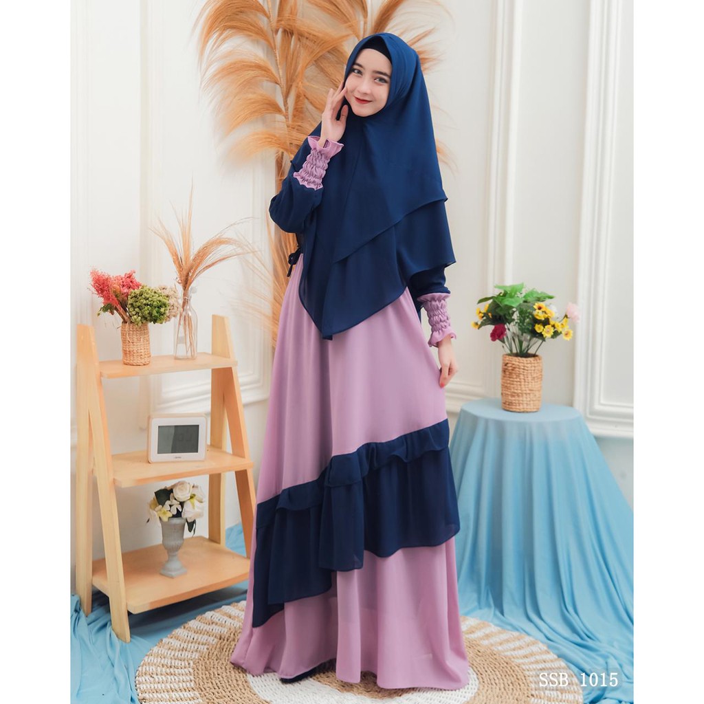 Gamis Ceruty polos set khimar berfuring NAZKIA model terbaru new fashion muslim style